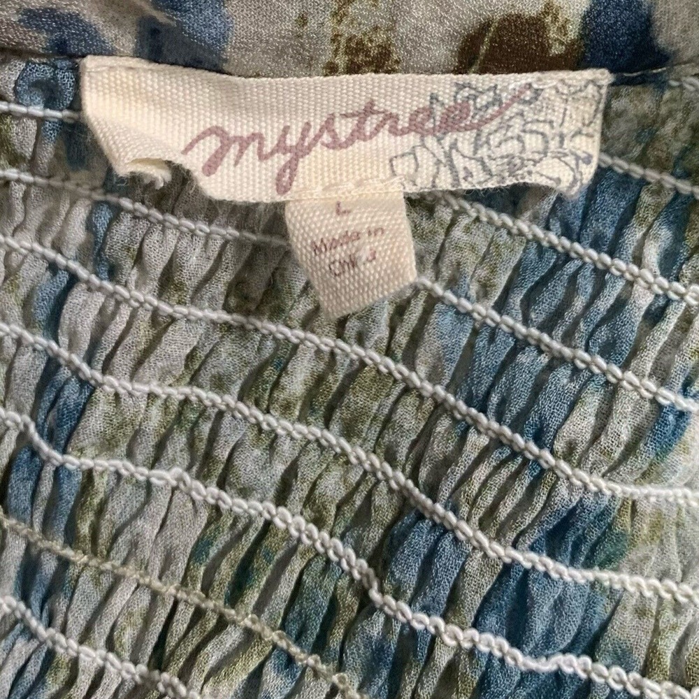 Mystree Top Shirt Women's Large Multicolor Animal Print Smocked Popover - Picture 5 of 8